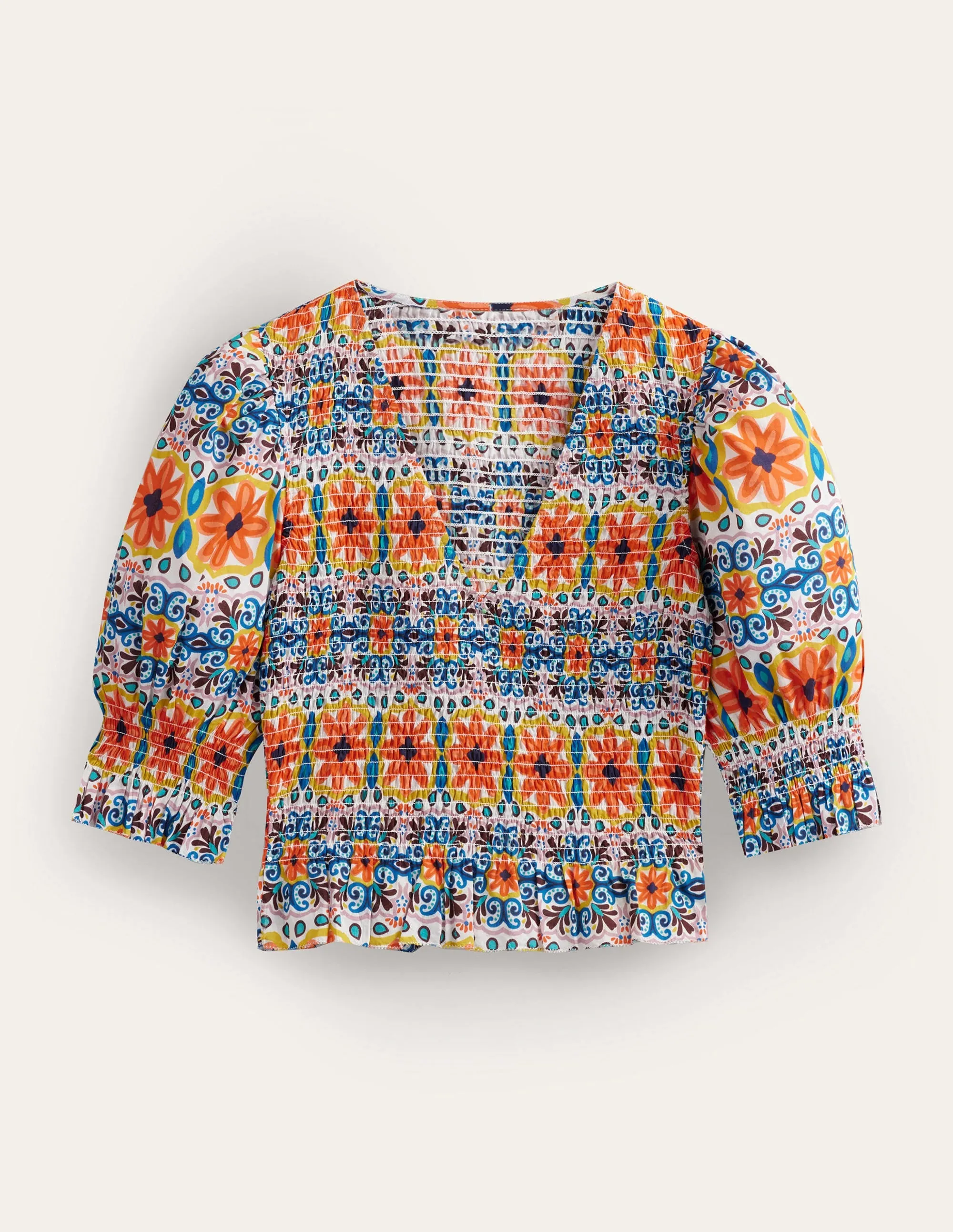 Smocked Bodice Crop Top-Multi, Tapestry Stripe