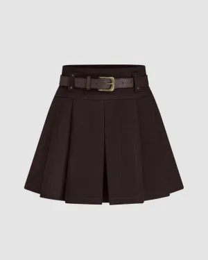 Summer High Waist A-Line Pleated Skirt In Chocolate Brown Without Belt