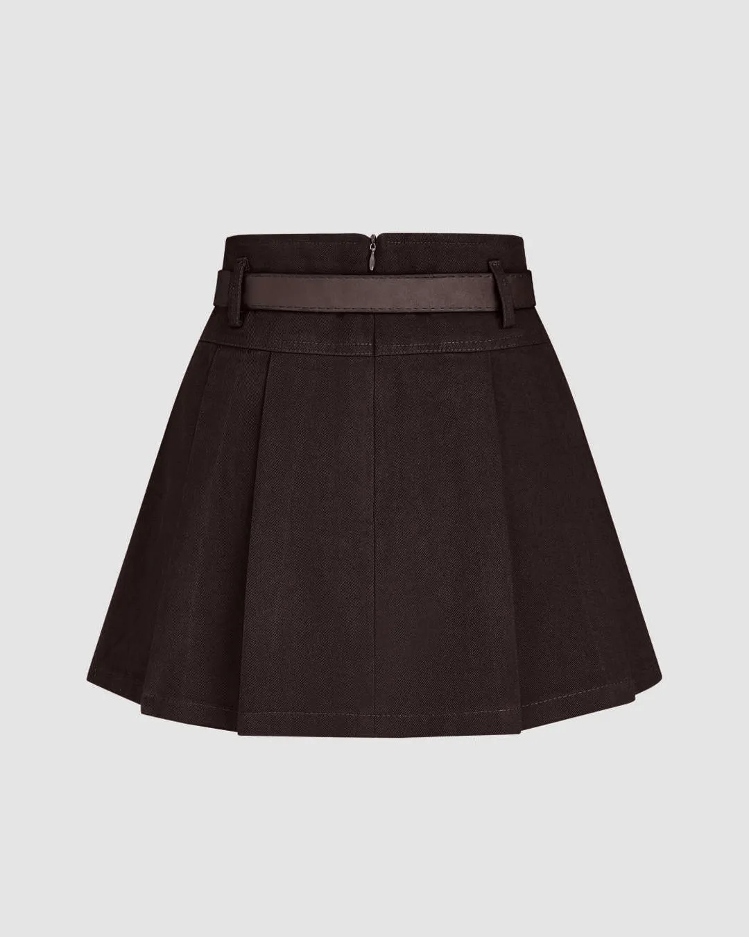 Summer High Waist A-Line Pleated Skirt In Chocolate Brown Without Belt