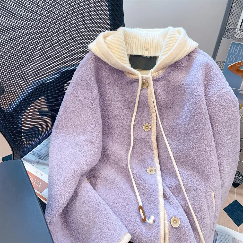 Thermal Purple Drawstring Lambswool Coat