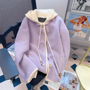 Thermal Purple Drawstring Lambswool Coat