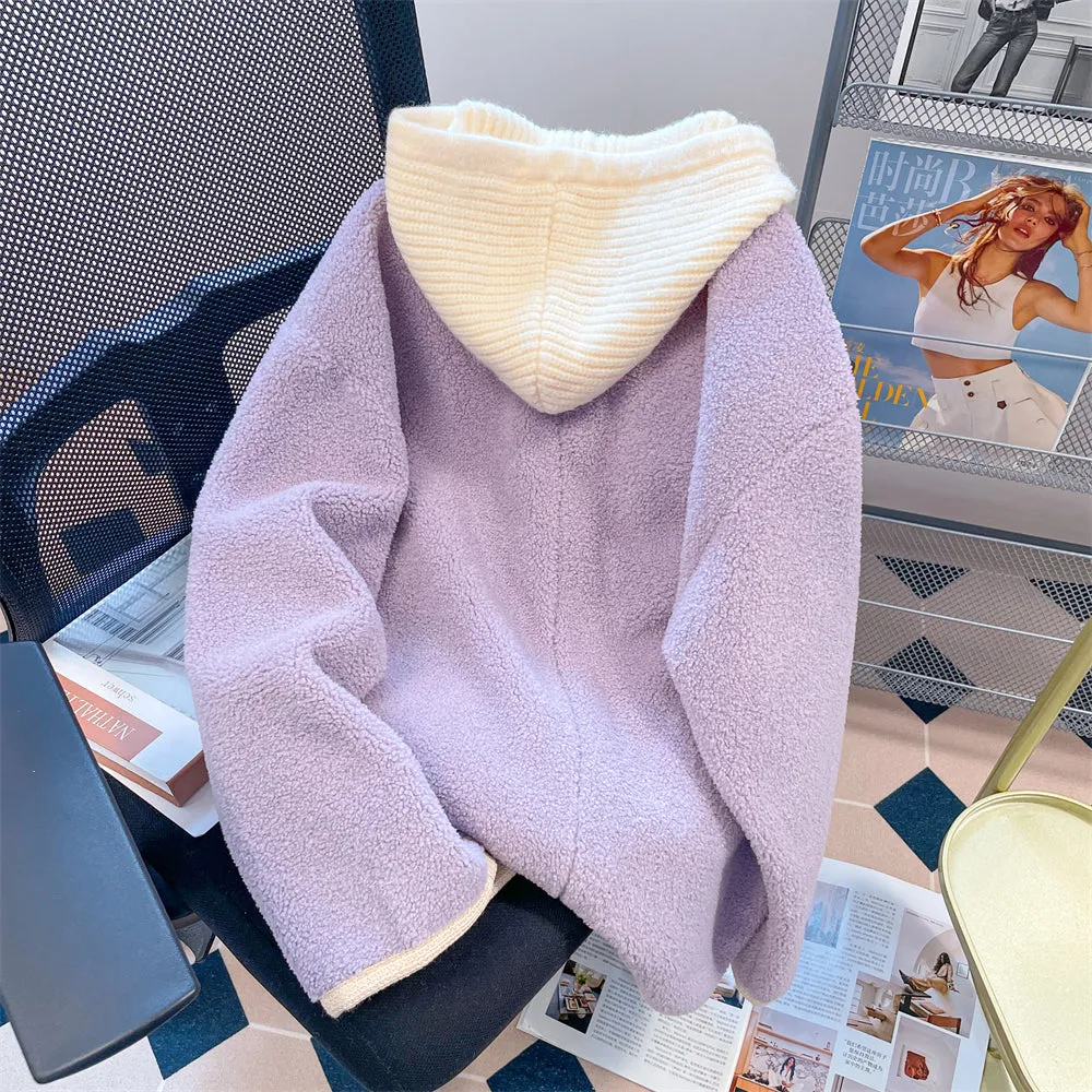 Thermal Purple Drawstring Lambswool Coat