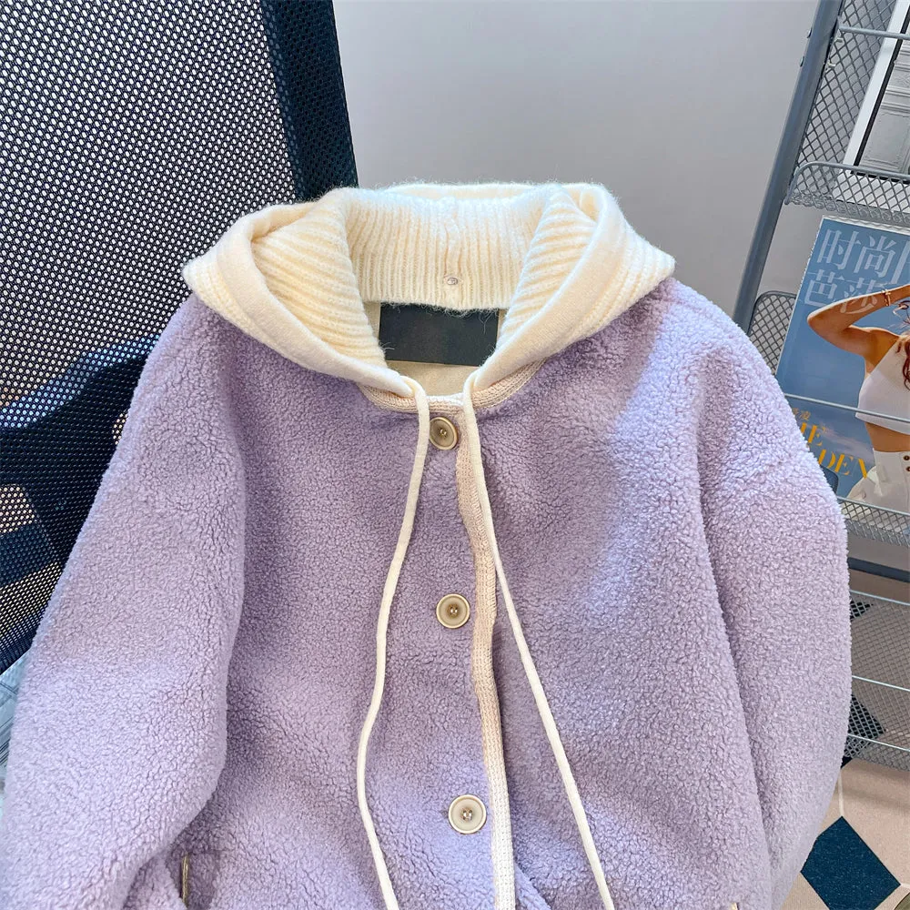 Thermal Purple Drawstring Lambswool Coat