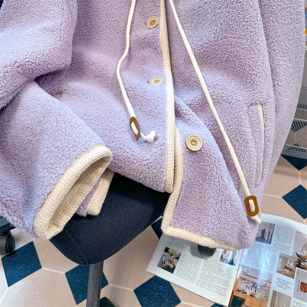 Thermal Purple Drawstring Lambswool Coat