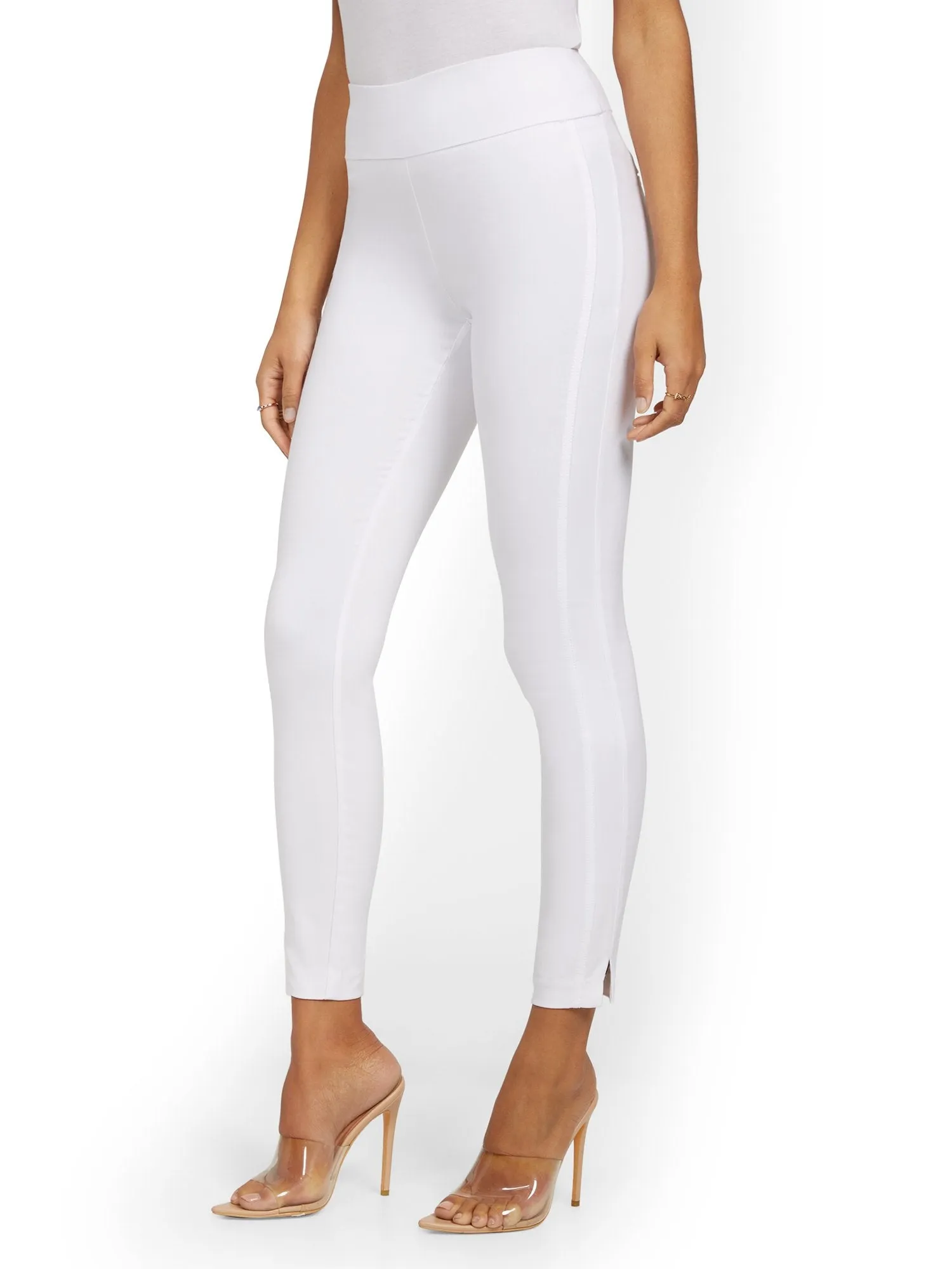 Whitney High-Waisted Pull-On Slim-Leg Ankle Pant - White