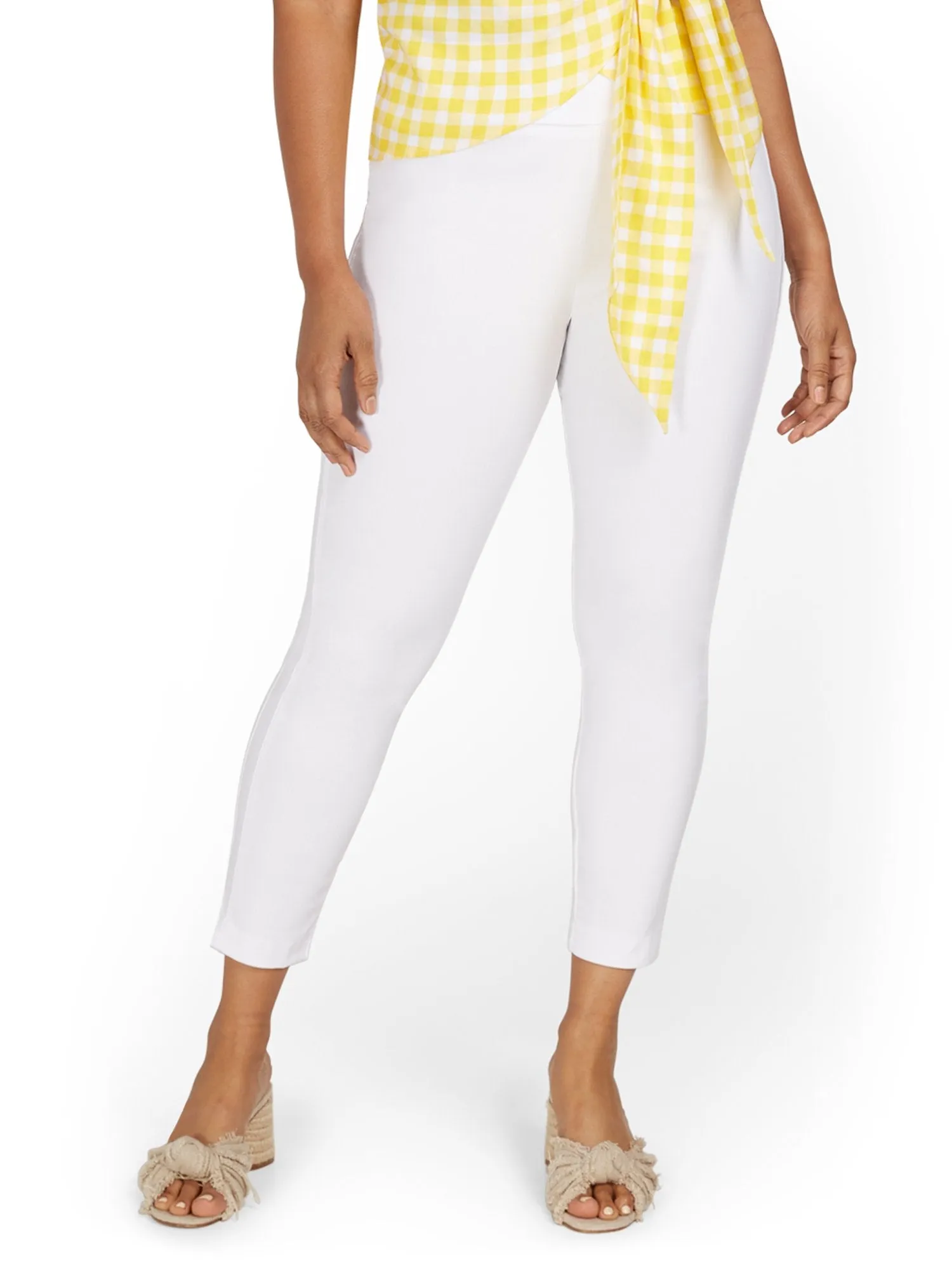 Whitney High-Waisted Pull-On Slim-Leg Ankle Pant - White