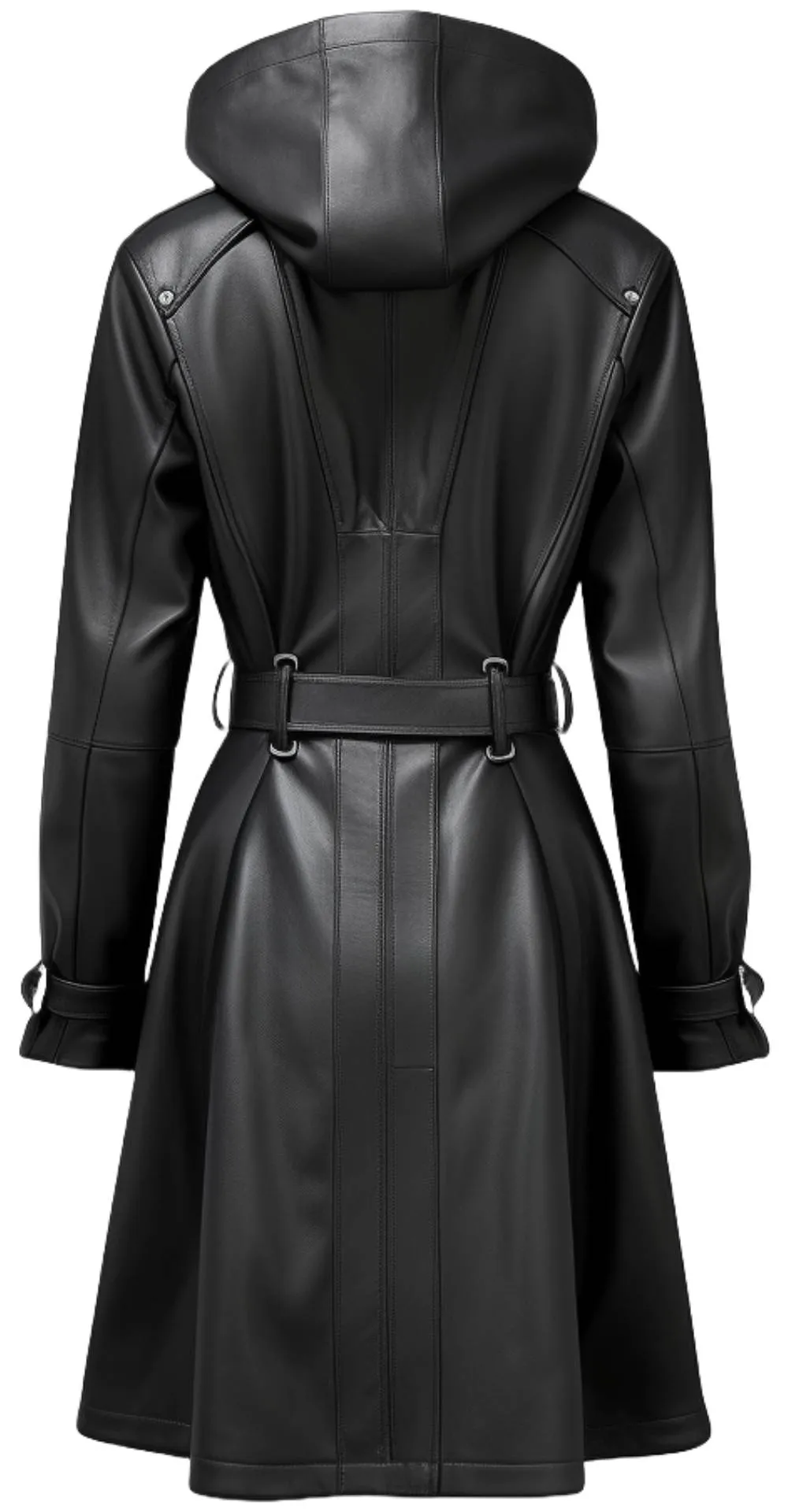 Women Black Leather Coat - Hooded Leather Coat