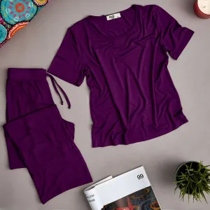 Women summer pajama set Dark purple shirt   Pants