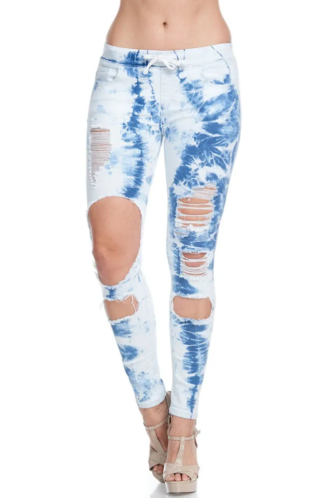 Women's Bleached Destroyed Skinny Denim Joggers