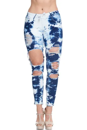 Women's Bleached Destroyed Skinny Denim Joggers