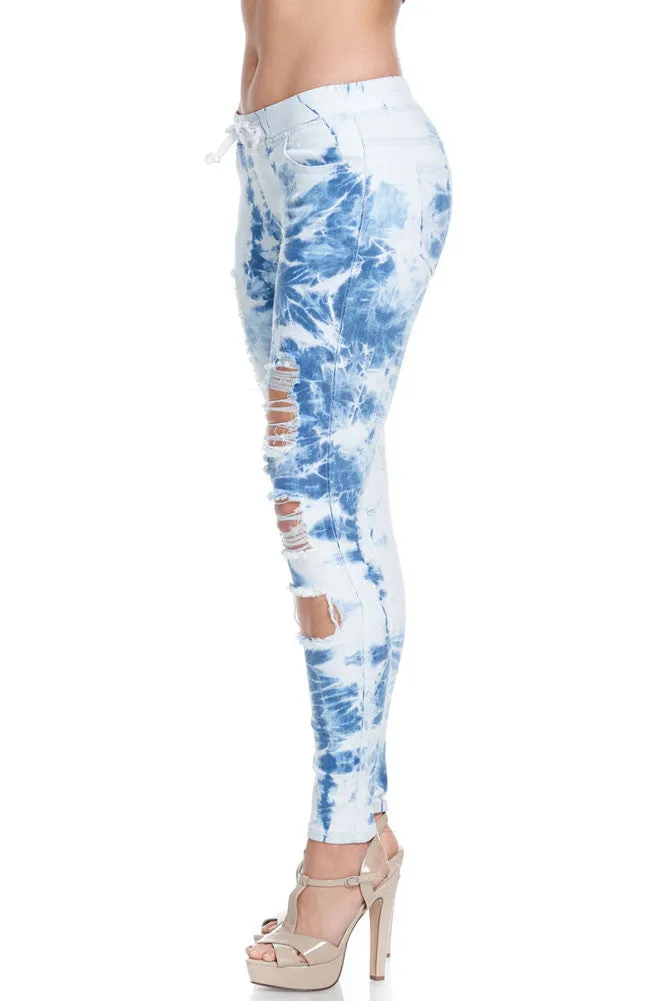 Women's Bleached Destroyed Skinny Denim Joggers