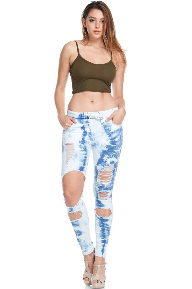 Women's Bleached Destroyed Skinny Denim Joggers