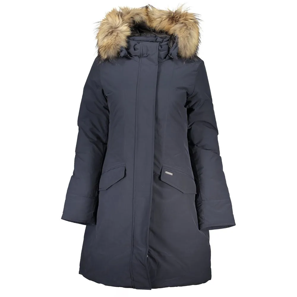 Woolrich Dark Blue Cotton Brown Fur Jackets Coat