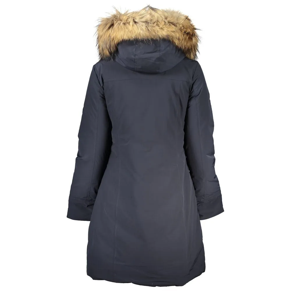 Woolrich Dark Blue Cotton Brown Fur Jackets Coat